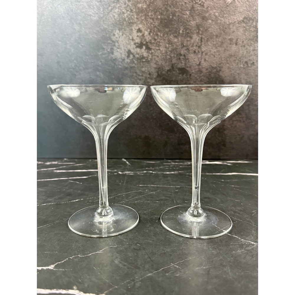 VTG PAIR (2) Fostoria Repeal Clear 5.5in Hollow Stem Crystal Champagne Coupes